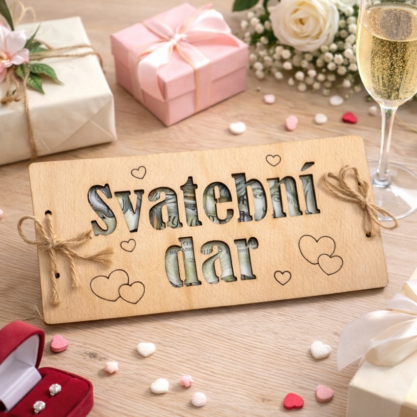 Dřevěné přání na peníze_svatební dar